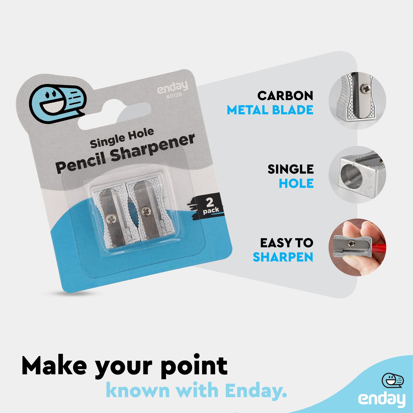 Enday Single Hole Metal Pencil Sharpener 2 Pk