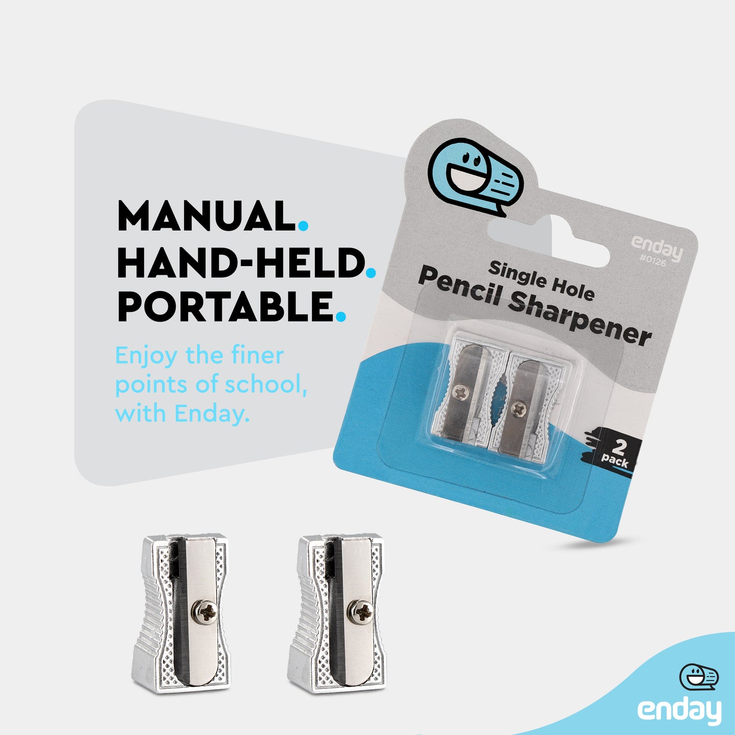 Enday Single Hole Metal Pencil Sharpener 2 Pk