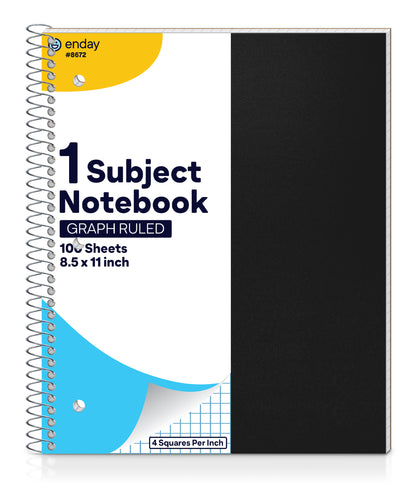 Enday Graph Paper Notebook 8.5 x 11 with Plastic Cover, 1 Grid Notebook, Graph paper spiral notebook, Graph notebook